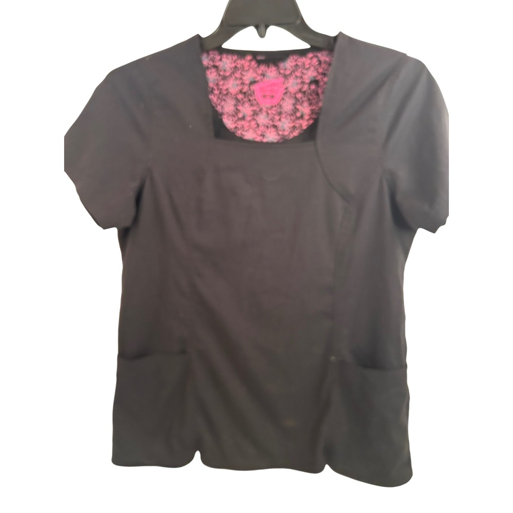 Dansko Scrub Top Size M Black Square Neck Short Sleeve Medical Uniform Women